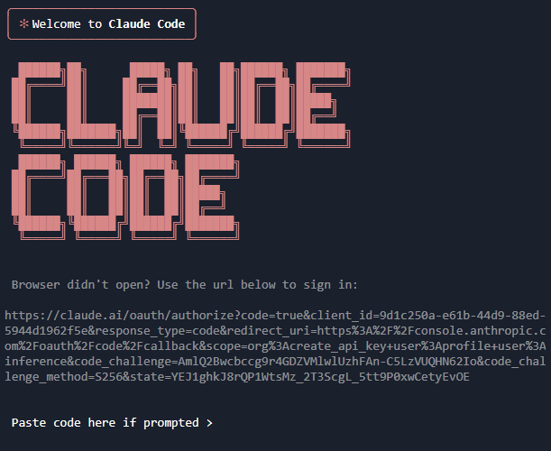 Claude authentication URL